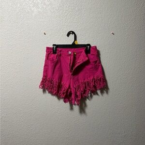 Daisy Pink Fringed Jean Shorts